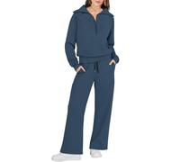 Nuaoxyeu Ladies Loungewear Sets Uk Tracksuit Womens Full Set Two Piece Outfits Oversized Quarter Zip Sweatshirt and Wide Leg Sweatpant Sets Baggy Y2k Sweatsuit Co Ord