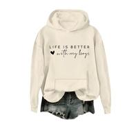 Nuaoxyeu Ladies Presents Today's Deals Sweatshirts for Women UK Life Is Better with My Boys Hoodie Life Is Better with My Boys Sweatshirt Adult Hoodie Xmas Presents for Women Beige
