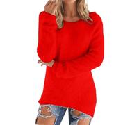 Nuaoxyeu Lightning Deals of The Day Prime Sweatshirts for Women UK Plus Size Fleece Jumper Crew Neck Pullover Jumpers Casual Warm Loungewear Teddy Fluffy Jumpers for Women Uk Sale Red