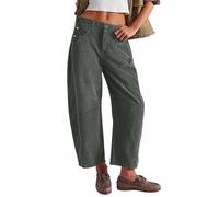 Nuaoxyeu Lightning Deals Of The Day Today Sale Corduroy Trousers Women Barrel Mid Elastic Waist Cord Pants Casual Baggy Wide Leg Trouser With Pockets Elegant Vintage Comfortable Loose Jeans for Ladies