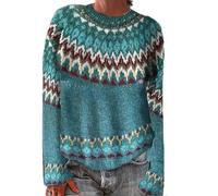 Nuaoxyeu Lightning Deals of The Day Today Sale Fairisle Jumper Women Autumn Winter Knitting Jumpers Isle Print Jacquard Sweater Tops Loose Fit Crew Neck Sweatshirt Womens Gifts Sale Clearance