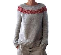 Nuaoxyeu Lightning Deals of The Day Today Sale Fairisle Jumper Women Autumn Winter Knitting Jumpers Isle Print Jacquard Sweater Tops Loose Fit Crew Neck Sweatshirt £1 Items