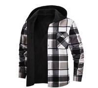 Nuaoxyeu mens bomber jackets uk Fleece Jacket Mens Button Down Winter Hooded Checked Lumberjack with Pockets Thick Outdoor Fleece Lined Hoodies Soft Warm Long Sleeve leather bomber jacket