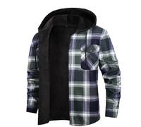 Nuaoxyeu military jacket men Fleece Jacket Mens Button Down Winter Hooded Checked Lumberjack with Pockets Thick Outdoor Fleece Lined Hoodies Soft Warm Long Sleeve men's puffer jackets