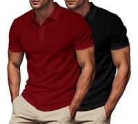 Nuaoxyeu My Orders Deals of The Day 2 Pack Mens Polo Shirts Short Sleeve Waffle T Shirts Lapel Neck Button Up Tee Tops Solid Color Casual Loose Fit Tops Comfy Lightweight Spring Summer.