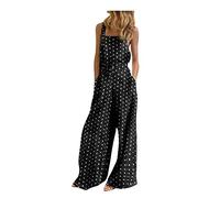 Nuaoxyeu My Orders Deals of The Day Womens Jumpsuits Casual Dot Button Boho Jumpsuit Square Neck Dungarees Loose Summer Overalls Long Wide Leg Rompers Pants Baggy Playsuit with Pocket Holiday
