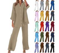 Nuaoxyeu My Orders Placed Recently By Me Lounge Wear Sets For Women Plus Size Casual Long Sleeve Button Shirts And Drawstring Trousers Pants Tracksuits Baggy Solid Color Lightweight