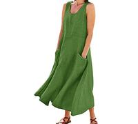 Nuaoxyeu My Orders Placed Recently by Me Women Dresses Plus Size Summer Dresses Casual Baggy Crew Neck Sleeveless Tank Dress Solid Color Loose Holiday Vacation Dress with Pockets Elegant A Line