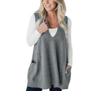 Nuaoxyeu My Orders Recent Orders Placed by Me Women's Sleeveless Jumpers Plus Size Knitted Tank Tops V Neck Sweater Vest Casual Solid Color Loose Fit T Shirts Fall Winter Daily Deals Grey