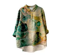 Nuaoxyeu My Orders Women Linen Shirts Vintage Art Print Lapel V Neck Button Up Blouses Casual Oversized Long Sleeve Tunic Tops Baggy Lightweight Tee Womens Loose Blouse