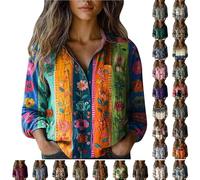 Nuaoxyeu My Recent Orders Linen Shirts for Women Lightweight Printed Blouse Casual Long Sleeve Button Down T-Shirts Breathable Tunic Tops Color Block Loose Deal of The Day Today Sale