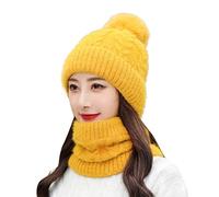 Nuaoxyeu One Pound Items Beanie Hats for Women Women Winter Windproof Hat Ski Riding Warmer Hairball Hat Adjustable Cap and Scarf Neckerchief Gifts Under 10 Pounds Yellow