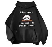 Nuaoxyeu Oversized Jumper Oversized Hoodie for Teen Girls Cute Panda Letter Graphic Hooded Sweatshirts I'll Get Over Comfort Hoodies Cropped Jumpers Black