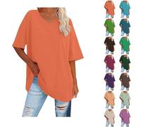 Nuaoxyeu Oversized T Shirts for Women Short Sleeve V-Neck Cotton Linen Shirt Casual Solid Color Baggy Summer Tees Loose Fit Light Longline Blouse Holiday Beach Lightning Deals of The Day Today Sale