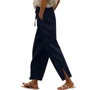 Nuaoxyeu Prime Deals of The Day Black of Friday Linen Trousers Womens Oversized Solid Color Long Straight Leg Yoga Pants Casual Drawstring Daily Trousers with Pockets Elegant Lightweight Palazzo Pant