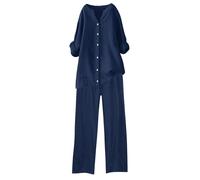 Nuaoxyeu Prime Deals of The Day Black of Friday Lounge Wear Sets For Women Plus Size Casual Long Sleeve Button Shirts And Drawstring Trousers Pants Tracksuits Baggy Solid Color Lightweight