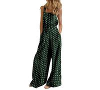 Nuaoxyeu Prime Deals of The Day Womens Jumpsuits Casual Dot Button Boho Jumpsuit Square Neck Dungarees Loose Summer Overalls Long Wide Leg Rompers Pants Baggy Playsuit with Pocket Holiday