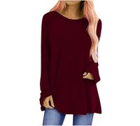 Nuaoxyeu Prime Deals Today 2025 Women Tunic Tops Plus Size Crew Neck Long Sleeve T Shirts Casual Baggy Longline Blouse Solid Color Loose Fit Leisure Outfit Oversized Aesthetic Tops Women