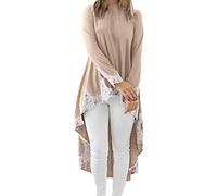Nuaoxyeu Sale Clearance Outlet Clearance UK Dresses for Women UK Elegant Long-Sleeved O-Neck Costume Solid Irregular Hem Lace Pullover Casual A Line Summer Dress Khaki