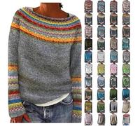 Nuaoxyeu Same Day Delivery Fairisle Jumper Women Autumn Winter Knitting Jumpers Isle Print Jacquard Sweater Tops Loose Fit Crew Neck Sweatshirt Under 10 Pounds