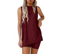 Nuaoxyeu Same Day Delivery Lounge Wear Sets for Women UK Summer Baggy Two Piece Outfit Set Sleeveless Crew Neck Side Split Tank Top With Shorts Casual Tracksuits Homewear