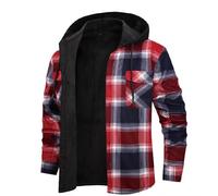 Nuaoxyeu tactical fleece Fleece Jacket Mens Button Down Winter Hooded Checked Lumberjack with Pockets Thick Outdoor Lined Hoodies Soft Warm Long Sleeve mens faux leather jacket