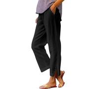 Nuaoxyeu Todays Offers Special Deals Prime Deal Linen Trousers Womens Wide Leg Casual Pants Baggy Elasticated Waist Summer Pants Lightweight Loose Leisure Slit Legs Bottoms Trousers for Holiday Beach