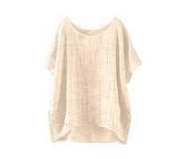 Nuaoxyeu Todays Offers Special Deals Prime Deals Linen Shirts for Women Oversized Boho T-Shirts Casual Summer Breathable Thin Short Sleeve Boat Neck Blouse Solid Color Plus Size Lightweight