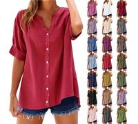 Nuaoxyeu Todays Offers Special Deals Women Tops V Neck Stand Collar Short Sleeve Shirts Casual Lightweight Linen Blouse Plus Size Tunic Tops Casual Loose Fit Going Out Things for 1 Pound