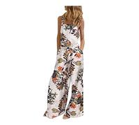Nuaoxyeu Todays Offers Special Deals Womens Jumpsuits Casual Dot Button Boho Jumpsuit Square Neck Dungarees Loose Summer Overalls Long Wide Leg Rompers Pants Baggy Playsuit with Pocket Holiday