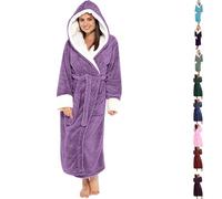 Nuaoxyeu towel robe Dressing Gowns for Women UK Fluffy Hooded Bathrobe Soft Plush Towelling Bath Robes Lightweight Warm Fleece Flannel Sleepwear cotton waffle dressing gown