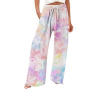 Nuaoxyeu Warehouse Clearance Bargains Sale Linen Trousers Womens Plus Size Retro Printed Casual Pants Baggy Drawstring Elastic Wide Leg Trousers Cozy Lightweight Spring Summer Holiday Pants
