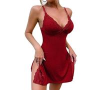 Nuaoxyeu Warehouse Clearance Bargains Sale Nighties for Women Sexy Slim Fit Nightdresses Cotton Lace Trim Slit Nightgown Adjustable Spaghetti Dress Low Back V Neck Babydoll black lingerie set