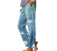 Nuaoxyeu Warehouse Clearance Women's Cotton Linen Trousers Casual Loose Fit Summer Floral Printed Pants Drawstring Elasticated Waist Straight Leg Pants Fashion Oversized Boho