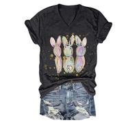 Nuaoxyeu Warehouse Clearance Women's Easter T Shirt Pastel Bunnies Print V Neck Tee Tops Casual Baggy Short Sleeve Shirts Fashion Loose Fit Pullover Shirts Cozy Ladies red top