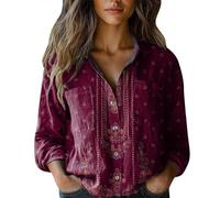 Nuaoxyeu Warehouse Deals Clearance Linen Shirts for Women Lightweight Printed Blouse Casual Long Sleeve Button Down T-Shirts Breathable Tunic Tops Color Block Loose Items Under 3 pounds