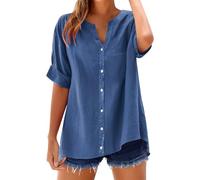 Nuaoxyeu Warehouse Deals Clearance Returns Women Tops V Neck Stand Collar Short Sleeve Shirts Casual Lightweight Linen Blouse Plus Size Tunic Tops Casual Loose Fit Going Out Things for 1 Pound