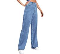Nuaoxyeu Warehouse Deals Clearance Returns Womens Jeans Wide Leg Jeans Casual Solid Color Baggy Trousers High Waisted Tummy Control Denim Pants Vintage Stretchy Straight Jeans Jeggings Size 14