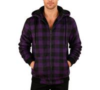 Nuaoxyeu winter coats Mens Fleece Jackets Full Zip Hooded Flannel Checked Lumberjack Thick Long Sleeve Hoodie with Pockets Winter Warm Outdoor Coats Soft leather jacket