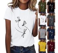 Nuaoxyeu Women Clothes Sale Clearance Tshirts Women UK Printed Short Sleeve Shirts Casual Round Neck T Shirts Loose Fit Pullover Baggy Lightweight Soft Summer Clothing Ladies Tops UK