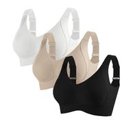 Nuaoxyeu Womens Bras 3 Pack Sports Bras Women High Impact Wireless Yoga Bra Seamless Plus Size V Neck Bralettes 3D Lift Push Up Brassiere with Wide Adjustable Straps XL
