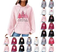 Nuaoxyeu Womens Clothes Sale Clearance Essentials Hoodie Womens Christmas Printed Waffle Pullover Tops Casual Hooded Xmas Sweatshirts Drawstring Long Sleeve T Shirts Cozy Loose Fit