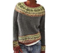 Nuaoxyeu Womens Clothes Sale Clearance Fairisle Jumper Women Autumn Winter Knitting Jumpers Isle Print Jacquard Sweater Tops Loose Fit Crew Neck Sweatshirt Today's Deals of The Day