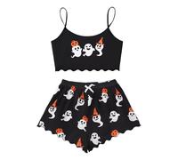 Nuaoxyeu Womens Pyjamas Shorts Set Halloween Pyjamas Women 2 Piece Sets Halloween Pumpkin Print Camisole And Shorts Costumes Funny Co Ord Outfits Sleepwear Sexy Cotton Pyjama Bottoms Women