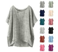 Nuaoxyeu Your Order Today's Deals of The Day Linen Shirts for Women Oversized Boho T-Shirts Casual Summer Breathable Thin Short Sleeve Boat Neck Blouse Solid Color Plus Size Lightweight