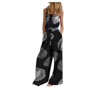 Nuaoxyeu Your Order Today's Deals of The Day Womens Jumpsuits Casual Dot Button Boho Jumpsuit Square Neck Dungarees Loose Summer Overalls Long Wide Leg Rompers Pants Baggy Playsuit With Pocket Holiday