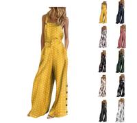 Nuaoxyeu Your Order Today's Deals of The Day Womens Jumpsuits Casual Dot Button Boho Jumpsuit Square Neck Dungarees Loose Summer Overalls Long Wide Leg Rompers Pants Baggy Playsuit With Pocket Holiday