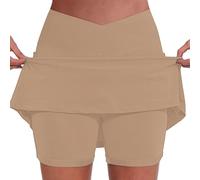 Nuaoxyeu Your Orders Skirts for Women Tennis Skirt with Shorts and Pocket High Waist Cross Over Yoga Skort Basic Sports Dress Mini Skirt Lightweight Short Skirts for Women UK Khaki