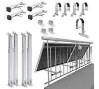 NuaSol - Balcony Power Plant Bracket Railing mounting for 2 Solar modules and an Inverter photovoltaic | Round | Set | inclination Angle 0° & 25-45°| Diameter up to 80mm, Silver