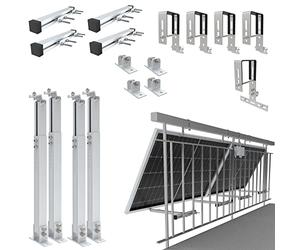 NuaSol - Balcony Power Plant Bracket Railing mounting for 2 Solar modules and one Inverter photovoltaic | Angular | Set | inclination Angle 0° & 25-45°| Railing Width up to 80x80mm, Silver